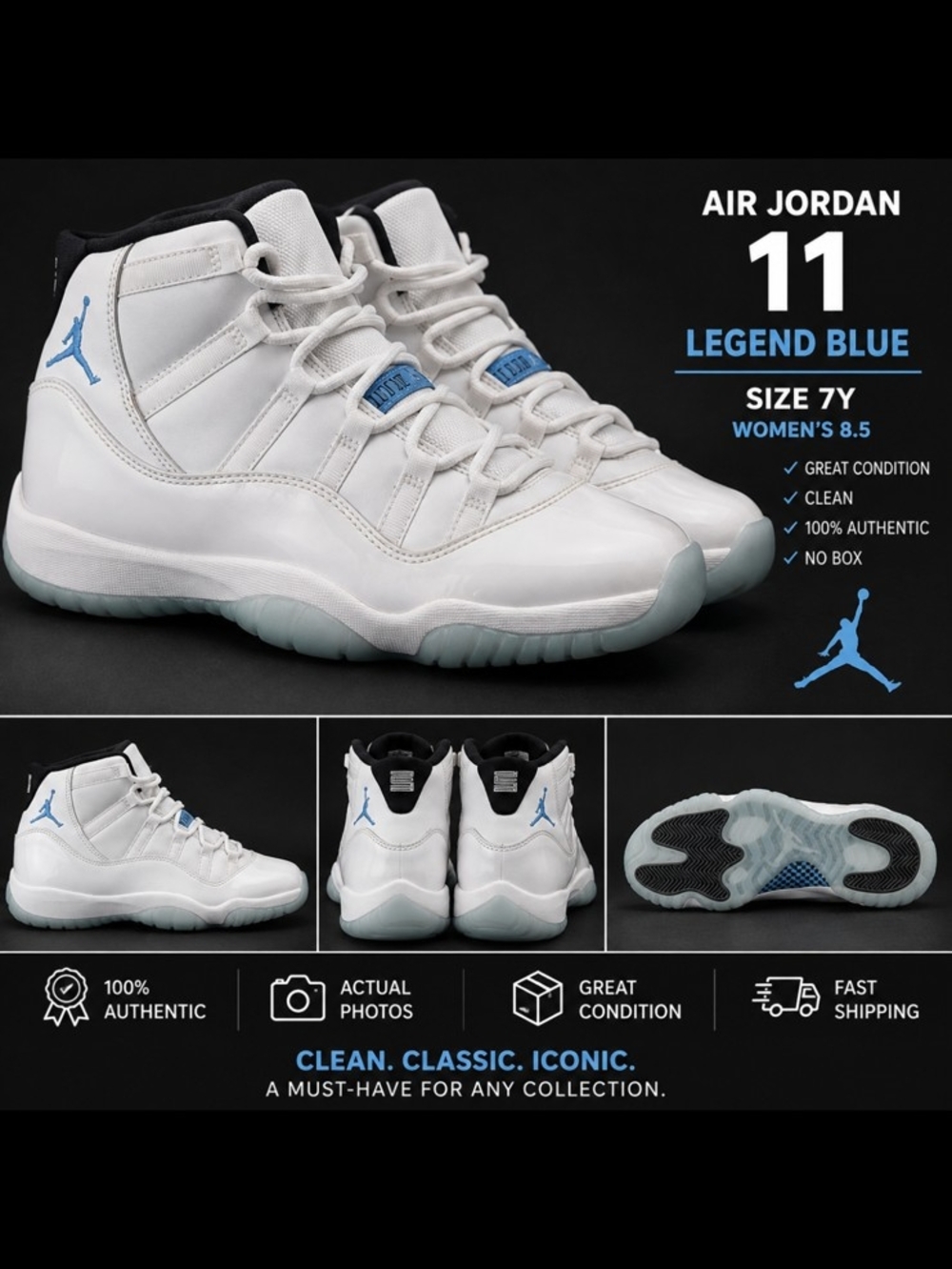 Jordan 11 Retro Kids Sneakers - White / Legend Blue